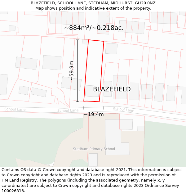 BLAZEFIELD, SCHOOL LANE, STEDHAM, MIDHURST, GU29 0NZ: Plot and title map