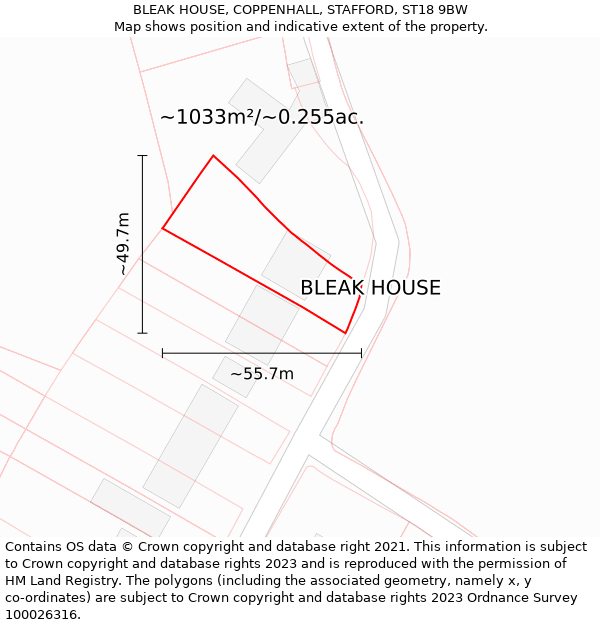 BLEAK HOUSE, COPPENHALL, STAFFORD, ST18 9BW: Plot and title map