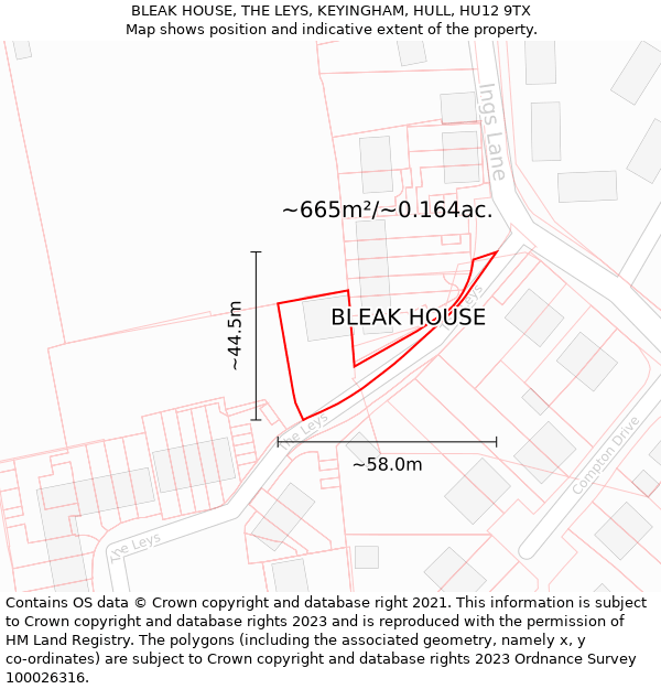 BLEAK HOUSE, THE LEYS, KEYINGHAM, HULL, HU12 9TX: Plot and title map