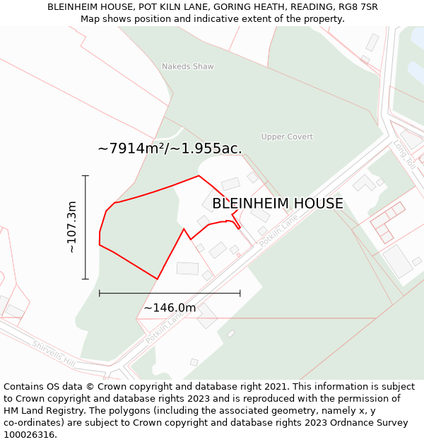 BLEINHEIM HOUSE, POT KILN LANE, GORING HEATH, READING, RG8 7SR: Plot and title map