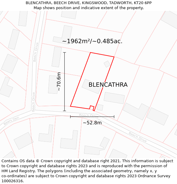 BLENCATHRA, BEECH DRIVE, KINGSWOOD, TADWORTH, KT20 6PP: Plot and title map