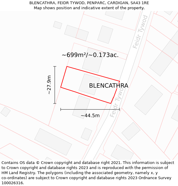 BLENCATHRA, FEIDR TYWOD, PENPARC, CARDIGAN, SA43 1RE: Plot and title map