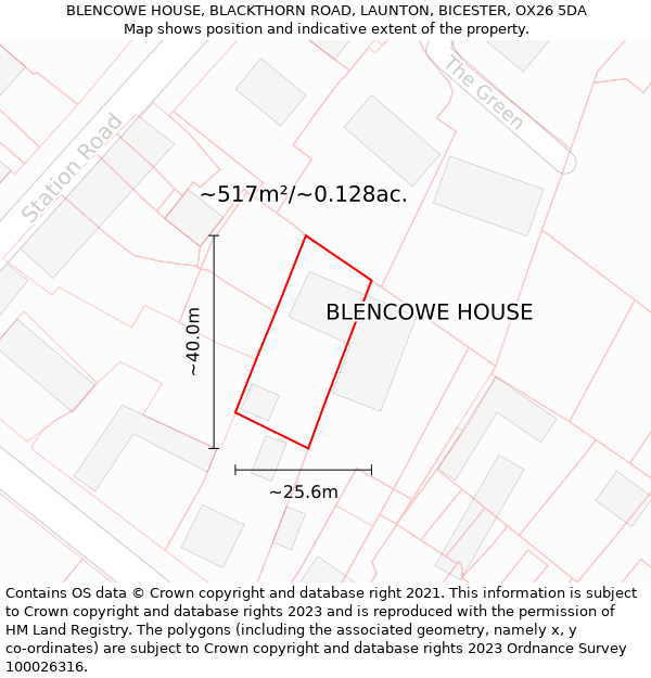 BLENCOWE HOUSE, BLACKTHORN ROAD, LAUNTON, BICESTER, OX26 5DA: Plot and title map