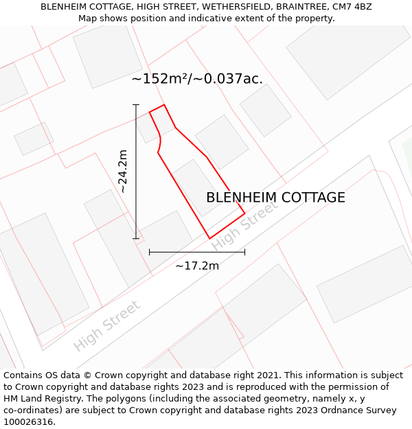 BLENHEIM COTTAGE, HIGH STREET, WETHERSFIELD, BRAINTREE, CM7 4BZ: Plot and title map