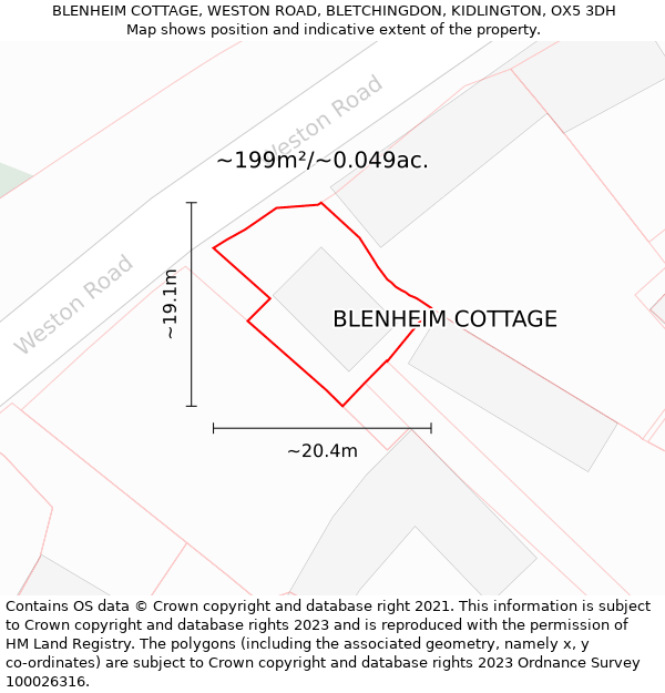 BLENHEIM COTTAGE, WESTON ROAD, BLETCHINGDON, KIDLINGTON, OX5 3DH: Plot and title map