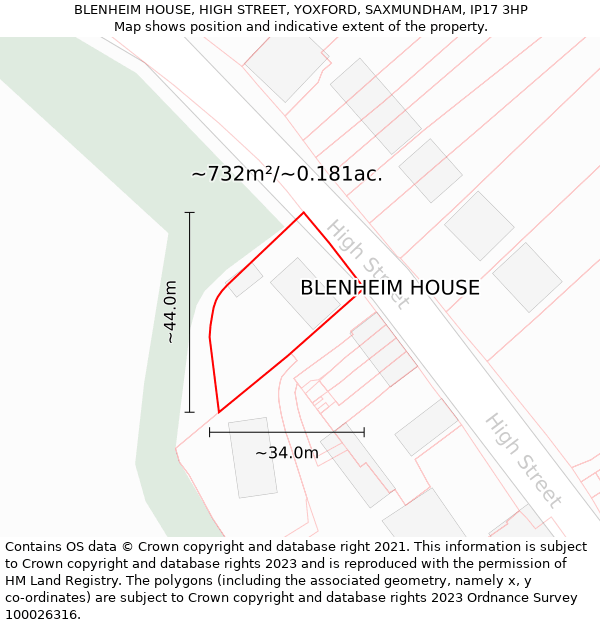 BLENHEIM HOUSE, HIGH STREET, YOXFORD, SAXMUNDHAM, IP17 3HP: Plot and title map