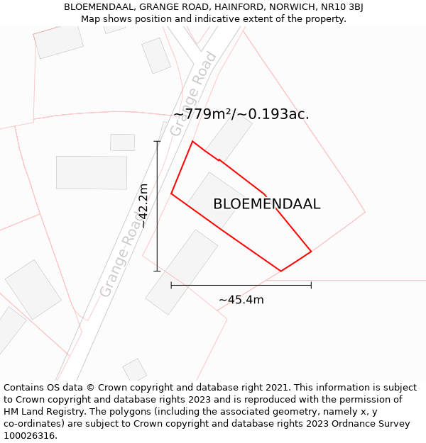 BLOEMENDAAL, GRANGE ROAD, HAINFORD, NORWICH, NR10 3BJ: Plot and title map