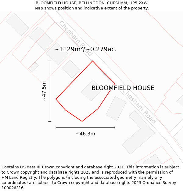 BLOOMFIELD HOUSE, BELLINGDON, CHESHAM, HP5 2XW: Plot and title map