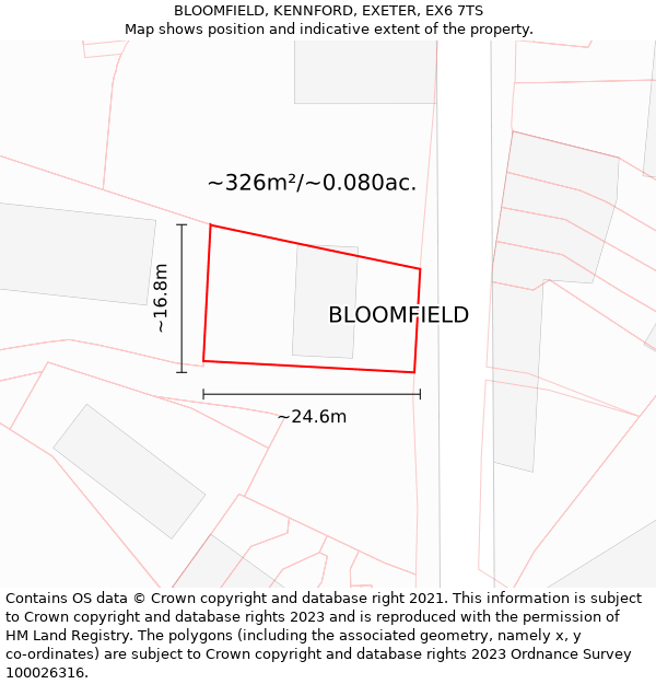 BLOOMFIELD, KENNFORD, EXETER, EX6 7TS: Plot and title map
