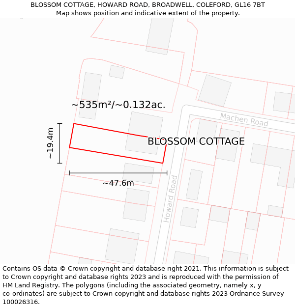 BLOSSOM COTTAGE, HOWARD ROAD, BROADWELL, COLEFORD, GL16 7BT: Plot and title map