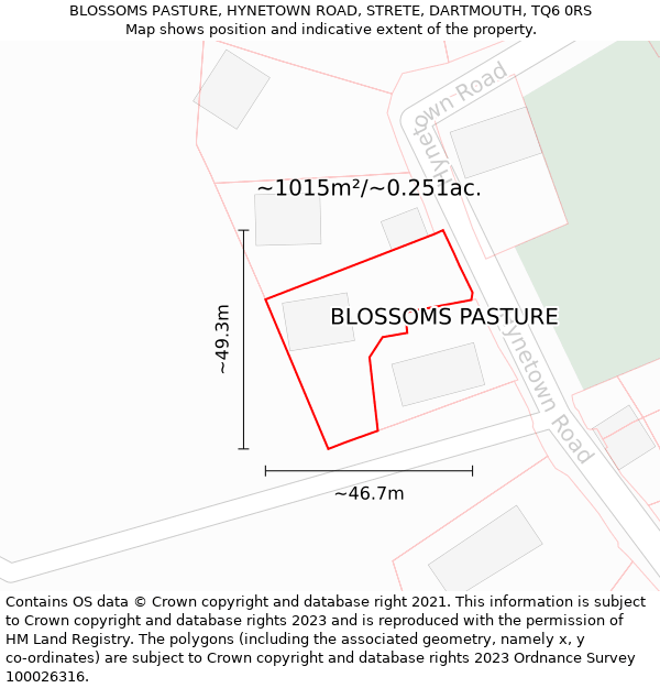 BLOSSOMS PASTURE, HYNETOWN ROAD, STRETE, DARTMOUTH, TQ6 0RS: Plot and title map