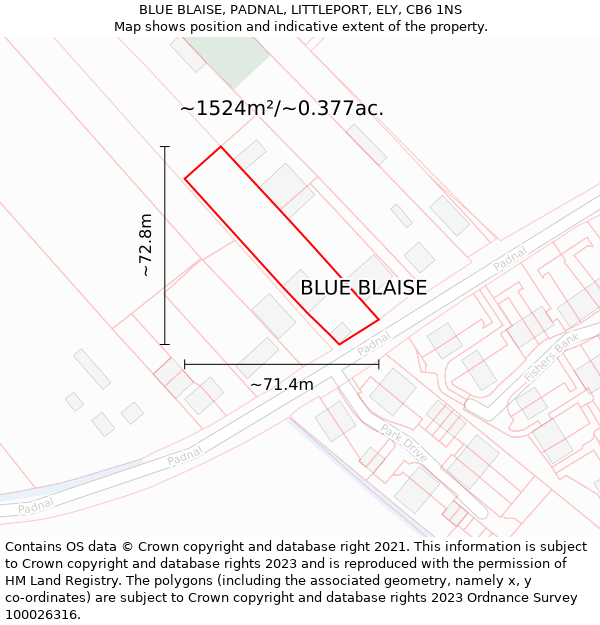 BLUE BLAISE, PADNAL, LITTLEPORT, ELY, CB6 1NS: Plot and title map