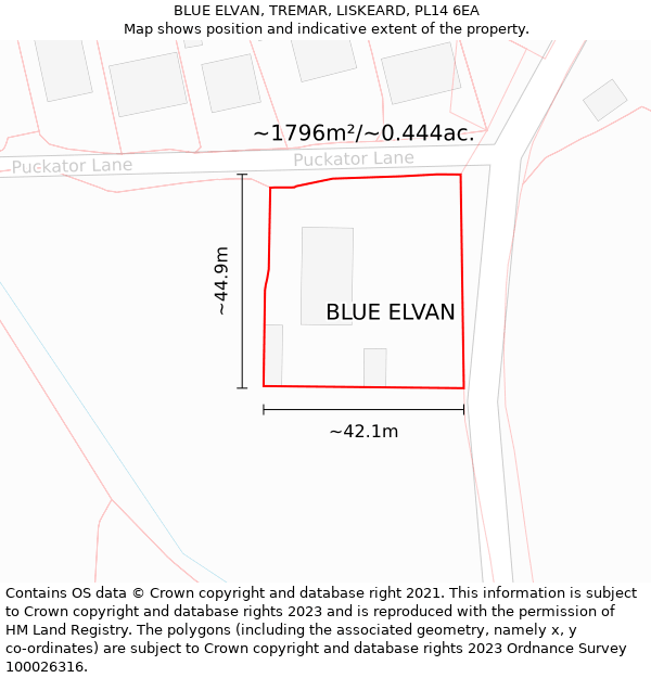 BLUE ELVAN, TREMAR, LISKEARD, PL14 6EA: Plot and title map