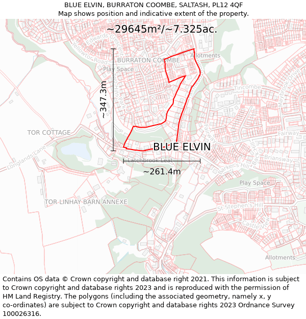 BLUE ELVIN, BURRATON COOMBE, SALTASH, PL12 4QF: Plot and title map