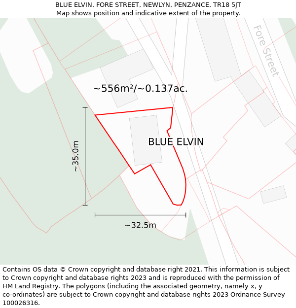 BLUE ELVIN, FORE STREET, NEWLYN, PENZANCE, TR18 5JT: Plot and title map