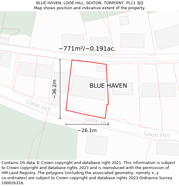 BLUE HAVEN, LOOE HILL, SEATON, TORPOINT, PL11 3JQ: Plot and title map