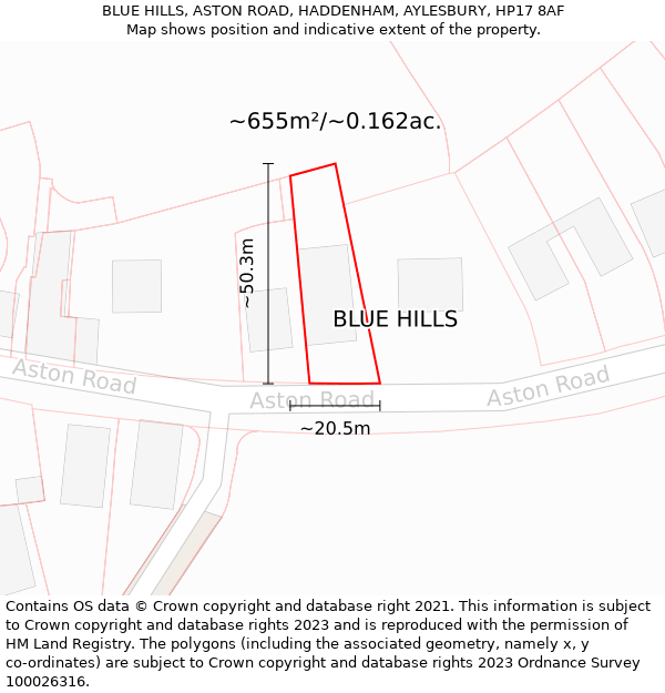 BLUE HILLS, ASTON ROAD, HADDENHAM, AYLESBURY, HP17 8AF: Plot and title map