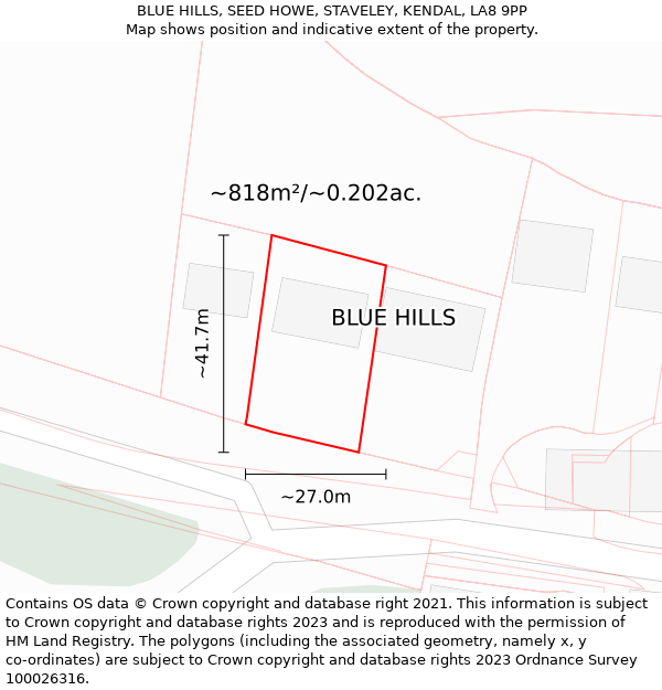 BLUE HILLS, SEED HOWE, STAVELEY, KENDAL, LA8 9PP: Plot and title map