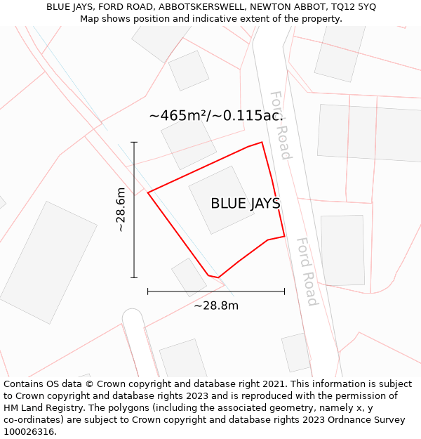 BLUE JAYS, FORD ROAD, ABBOTSKERSWELL, NEWTON ABBOT, TQ12 5YQ: Plot and title map