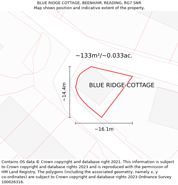 BLUE RIDGE COTTAGE, BEENHAM, READING, RG7 5NR: Plot and title map