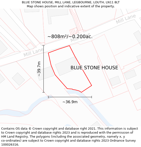 BLUE STONE HOUSE, MILL LANE, LEGBOURNE, LOUTH, LN11 8LT: Plot and title map