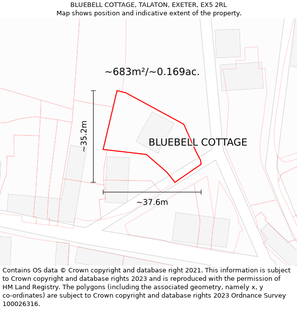 BLUEBELL COTTAGE, TALATON, EXETER, EX5 2RL: Plot and title map