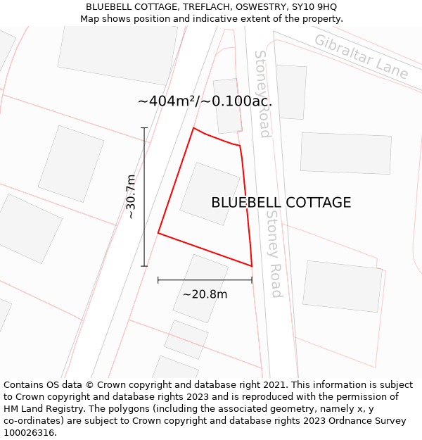 BLUEBELL COTTAGE, TREFLACH, OSWESTRY, SY10 9HQ: Plot and title map