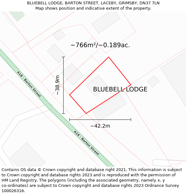 BLUEBELL LODGE, BARTON STREET, LACEBY, GRIMSBY, DN37 7LN: Plot and title map