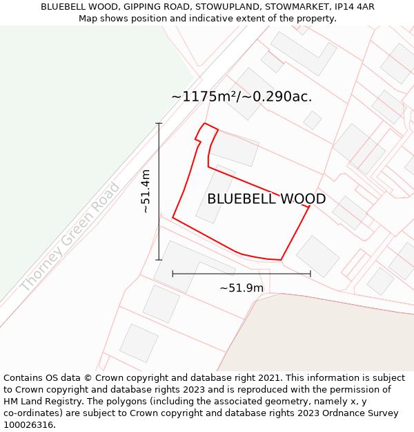BLUEBELL WOOD, GIPPING ROAD, STOWUPLAND, STOWMARKET, IP14 4AR: Plot and title map