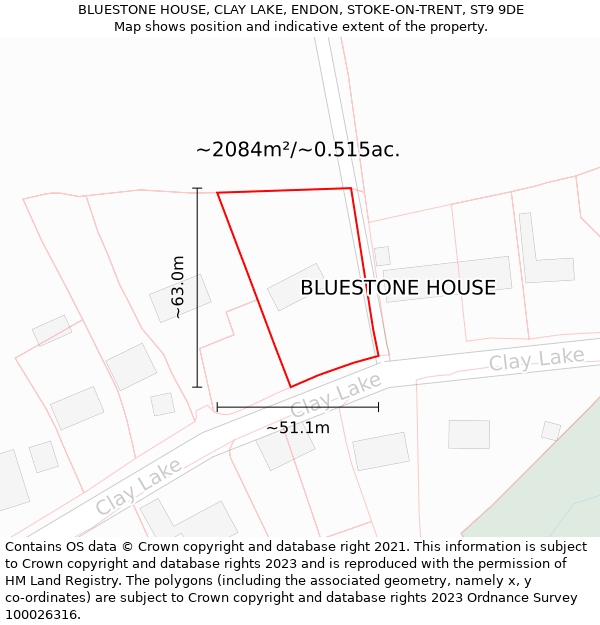 BLUESTONE HOUSE, CLAY LAKE, ENDON, STOKE-ON-TRENT, ST9 9DE: Plot and title map