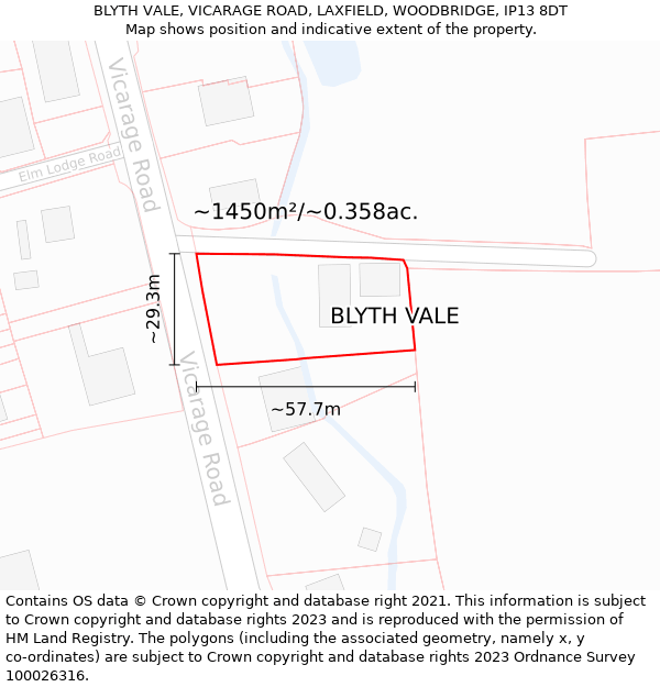 BLYTH VALE, VICARAGE ROAD, LAXFIELD, WOODBRIDGE, IP13 8DT: Plot and title map