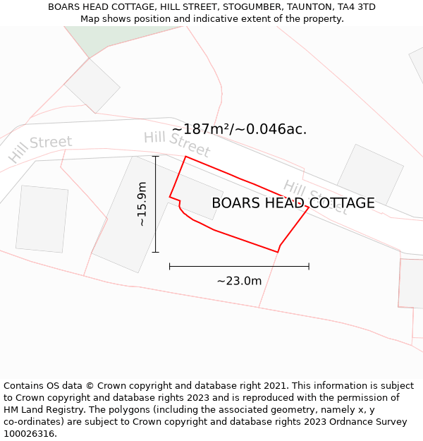 BOARS HEAD COTTAGE, HILL STREET, STOGUMBER, TAUNTON, TA4 3TD: Plot and title map