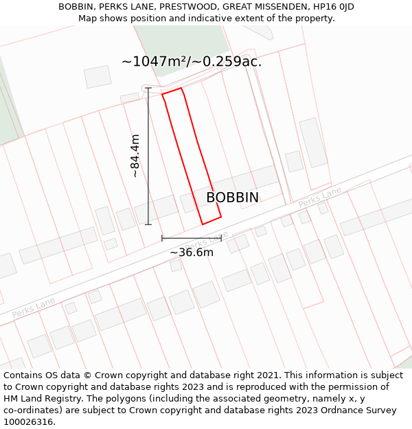 BOBBIN, PERKS LANE, PRESTWOOD, GREAT MISSENDEN, HP16 0JD: Plot and title map