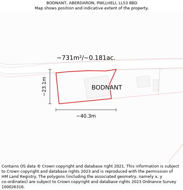 BODNANT, ABERDARON, PWLLHELI, LL53 8BD: Plot and title map