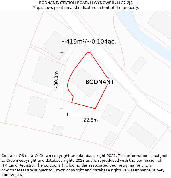BODNANT, STATION ROAD, LLWYNGWRIL, LL37 2JS: Plot and title map