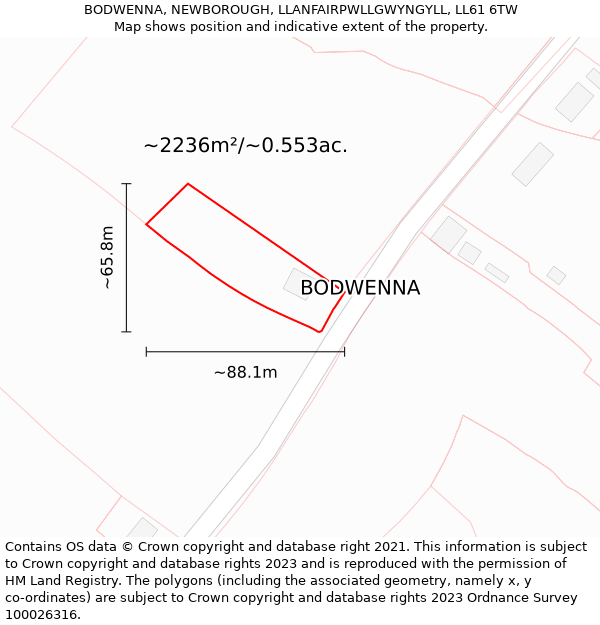 BODWENNA, NEWBOROUGH, LLANFAIRPWLLGWYNGYLL, LL61 6TW: Plot and title map