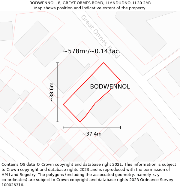 BODWENNOL, 8, GREAT ORMES ROAD, LLANDUDNO, LL30 2AR: Plot and title map