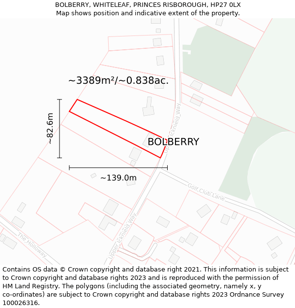 BOLBERRY, WHITELEAF, PRINCES RISBOROUGH, HP27 0LX: Plot and title map