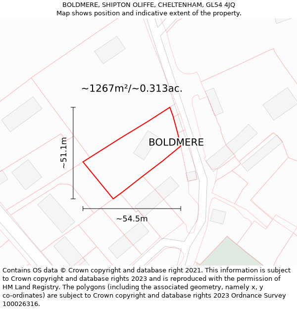 BOLDMERE, SHIPTON OLIFFE, CHELTENHAM, GL54 4JQ: Plot and title map