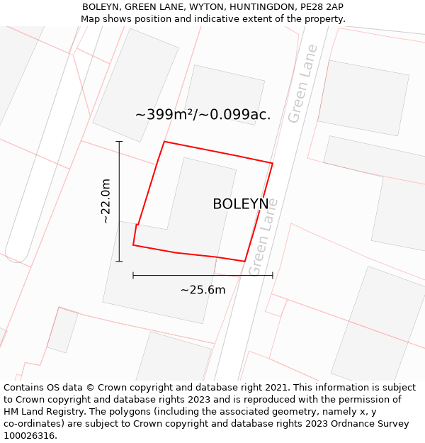 BOLEYN, GREEN LANE, WYTON, HUNTINGDON, PE28 2AP: Plot and title map