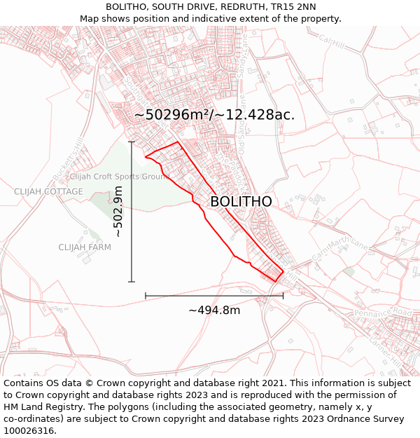 BOLITHO, SOUTH DRIVE, REDRUTH, TR15 2NN: Plot and title map