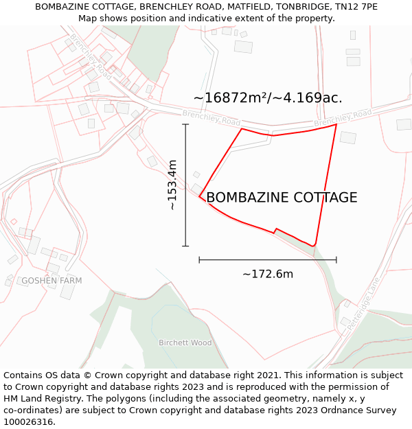 BOMBAZINE COTTAGE, BRENCHLEY ROAD, MATFIELD, TONBRIDGE, TN12 7PE: Plot and title map