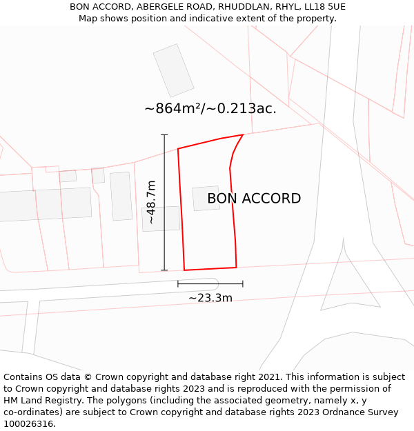 BON ACCORD, ABERGELE ROAD, RHUDDLAN, RHYL, LL18 5UE: Plot and title map