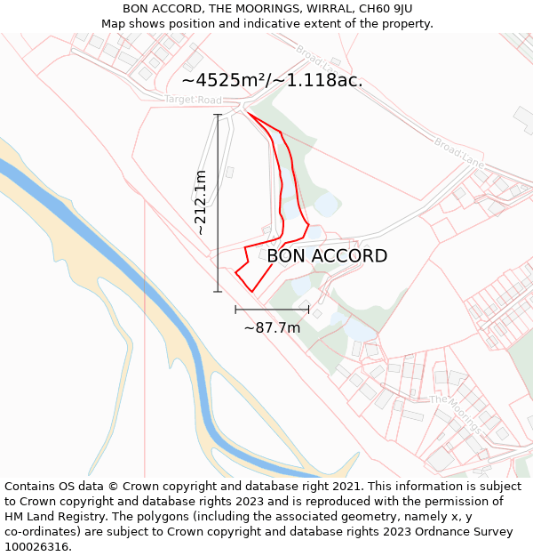 BON ACCORD, THE MOORINGS, WIRRAL, CH60 9JU: Plot and title map