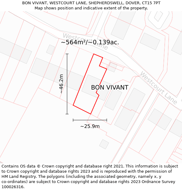 BON VIVANT, WESTCOURT LANE, SHEPHERDSWELL, DOVER, CT15 7PT: Plot and title map