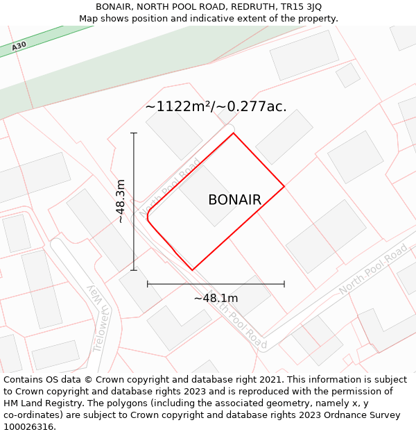 BONAIR, NORTH POOL ROAD, REDRUTH, TR15 3JQ: Plot and title map