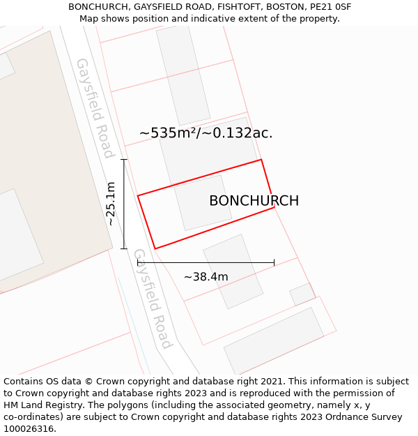 BONCHURCH, GAYSFIELD ROAD, FISHTOFT, BOSTON, PE21 0SF: Plot and title map