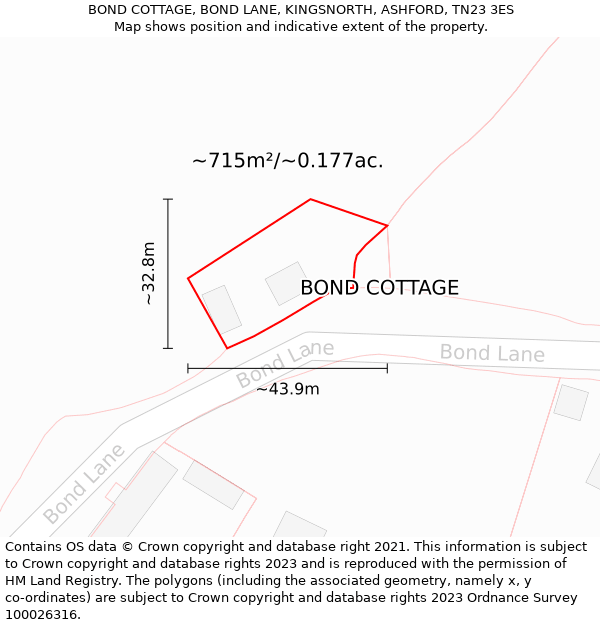 BOND COTTAGE, BOND LANE, KINGSNORTH, ASHFORD, TN23 3ES: Plot and title map