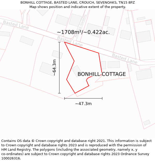 BONHILL COTTAGE, BASTED LANE, CROUCH, SEVENOAKS, TN15 8PZ: Plot and title map