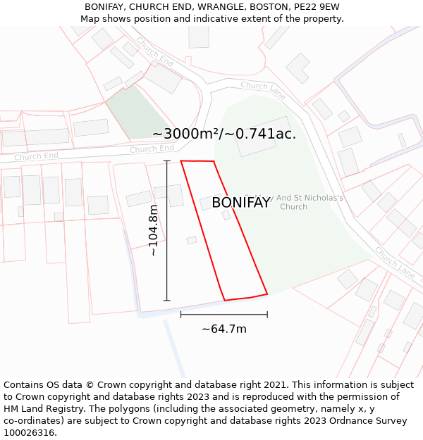 BONIFAY, CHURCH END, WRANGLE, BOSTON, PE22 9EW: Plot and title map